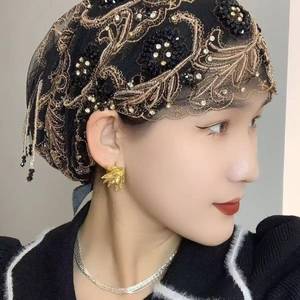 Hot-selling new plain polyester <b>wedding</b> <b>hat</b>, suitable <b>for</b> Muslim women as an ethnic headscarf <b>hat</b> - Product Image 6