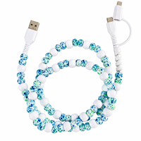 Kabel Charger HP 3 in 1 Fast Charge USB-C Motif Bintik Putih Biru Custom, Dekorasi Mobil Estetis untuk iPhone Android
