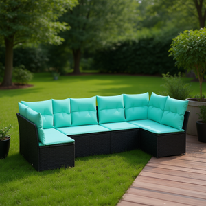 Conjunto de Sofás de Patio de Ratán Sintético Negro con Cojines, Diseño Contemporáneo, Muebles de Jardín para Exteriores - Product Image 2