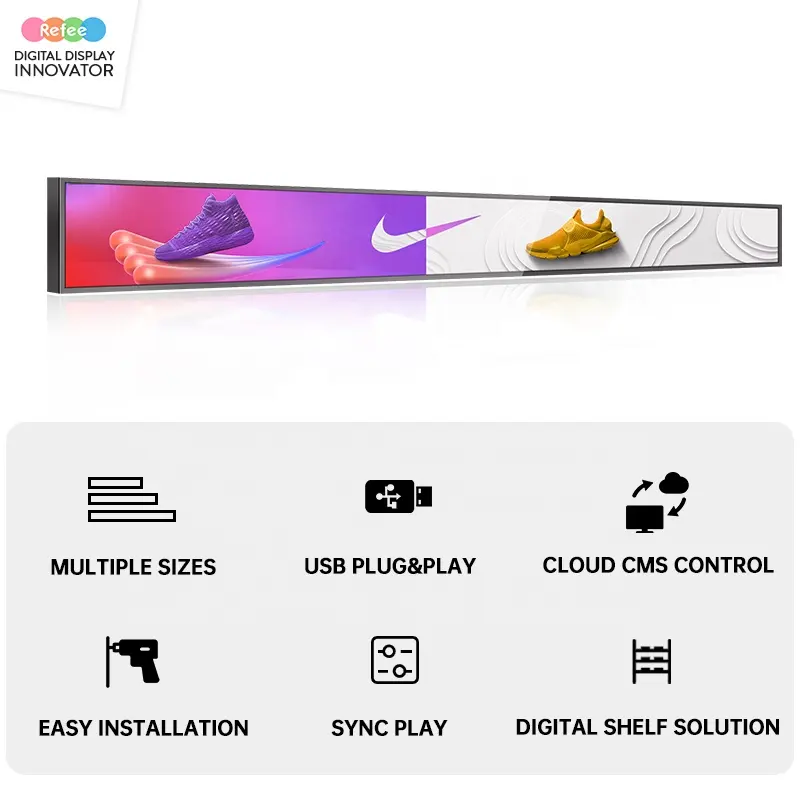 23 24 35 37 Supermarkt Ultra Brede Strip Plank Rand Reclame Digital Signage Monitor Type Uitgerekt Bar Lcd-scherm