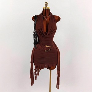 Nuovi Abiti Asimmetrici alla Moda per Donne, <span class=keywords><strong>Vestito</strong></span> Elegante Monocolore con Collo Halter, Schiena Scoperta, Aderente e Arricciato, Abito Sexy da Donna - Product Image 2