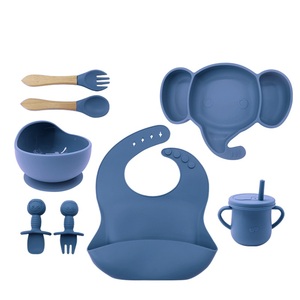 Eco Friendly Wooden Silicone Elephant Baby Led <b>Weaning</b> <b>Plate</b> with Spoon Fork Cup 6 Piece Set - Product Image 5