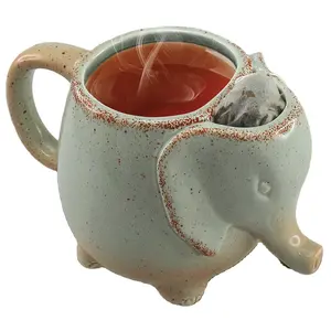Popular animal elephant shape custom logo print ceramic tea cup with tea bag rest