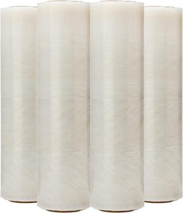 Película Estirable Preestirada Ligera, 4 Rollos de 6000 Pies, Calibre 30, Plástico Transparente para Embalaje, Mudanza y Envío - Product Image 1