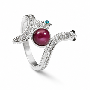 Anello con Rubino a Forma di Fiore e Serpente per Donne, Gioiello Creativo e Alla Moda - Product Image 1