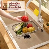 Passoire de cuisine manuelle en acier inoxydable à mailles fines, panier égouttoir télescopique avec poignées extensibles, compatible lave-vaisselle, pour fruits et légumes
