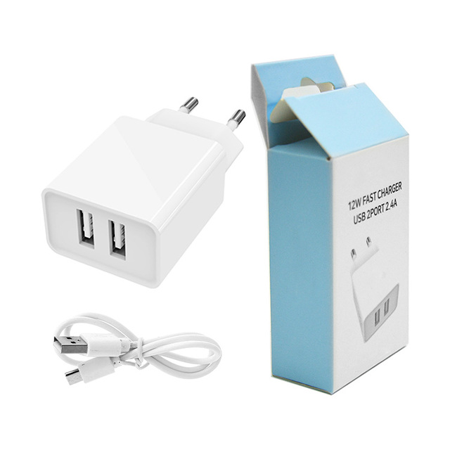 2.4A USB Charger Dual USB Port Power Adapter KR EU US UK Plug Wall Charger with Cable for Cellphones