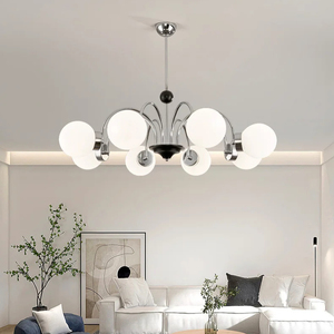 Classique français rétro crème vent salon argent suspension multi-tête blanc laiteux boule de verre chambre hôtel E27 lustre - Product Image 2