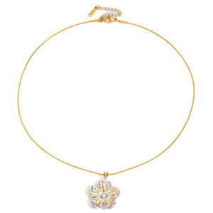 Collana in Acciaio Inossidabile con Ciondolo a Forma di Cuore, Girasole e Zircone, Gioiello Geometrico con Perla per Donne - Product Image 5