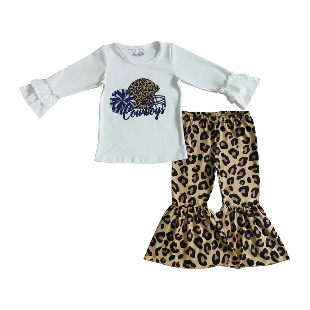 Baby Girl's Clothing Western Cowboy Top Toddler Kid Clothes Leopard Flare Bell Pants Outfit Boutique Children's Clothing Apparel