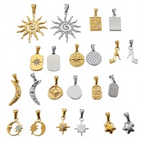 Pendentif en acier inoxydable avec motif soleil, lune et étoile, accessoire de bijouterie géométrique pour la création de colliers