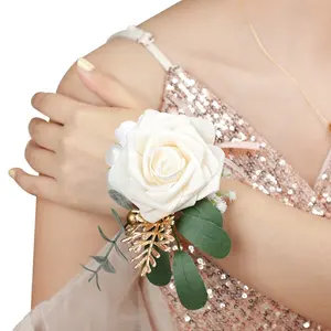 Pulseira artificial para meninas, festa, baile, sedas, decoração de casamento, dama de honra, noiva, pulso com elástico