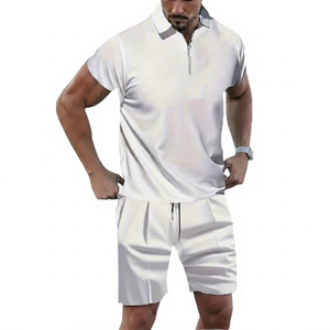 Men's Summer Casual Plus Size Breathable Quick Dry Custom Logo Jogger Shorts <b>Sets</b> Two Piece OEM 100% Cotton - Product Image 1