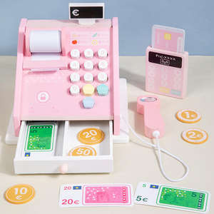 2024 nouveaux enfants Simulation rose <span class=keywords><strong>caisse</strong></span> <span class=keywords><strong>enregistreuse</strong></span> en bois jeux <span class=keywords><strong>de</strong></span> supermarché éducatifs semblant caissier jouets pour garçons filles - Product Image 2