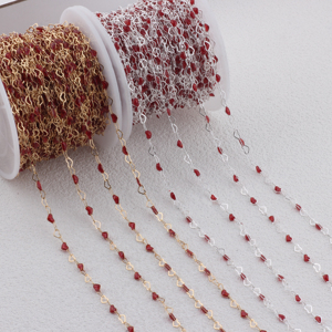 Cadena de Eslabones en Forma de Corazón Esmaltada en Rojo, Chapada en Oro de 14K, de Lujo, <span class=keywords><strong>para</strong></span> la Fabricación de Joyería, Pulseras y Collares Permanentes - Product Image 1