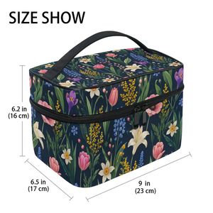 Travel Toiletry <b>Bag</b> for Women, Large Capacity Dark Flower Makeup Organizer with Zipper Pockets, Portable Wash Pouch - Product Image 2