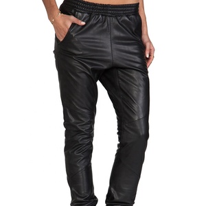 PIHA SPORTS Pantalones de cuero genuino para mujer, color sólido, cintura media, pierna ancha recta, leggings, ajuste delgado, talla grande, estilo vintage de otoño - Product Image 1
