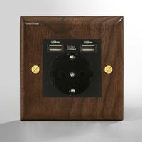 Prise murale électrique européenne moderne à écran tactile 10A en noyer noir massif, protection IP20, 2 ports USB, durable, facile à installer, 1 interrupteur