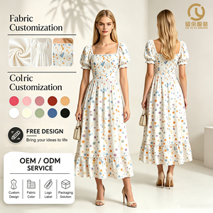 <span class=keywords><strong>Robe</strong></span> <span class=keywords><strong>longue</strong></span> décontractée pour femme, style français, à manches courtes, en mousseline de soie, imprimé floral, coupe ample, élégante, pour l'été, vente en gros sur mesure - Product Image 1