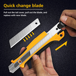 Cuchillo <span class=keywords><strong>Retráctil</strong></span> <span class=keywords><strong>de</strong></span> Uso Industrial <span class=keywords><strong>de</strong></span> 18 mm, Mango <span class=keywords><strong>de</strong></span> Acero Inoxidable, Bloqueo Automático, Hoja <span class=keywords><strong>de</strong></span> Acero con Alto Contenido <span class=keywords><strong>de</strong></span> Carbono, Personalizable OEM - Product Image 4