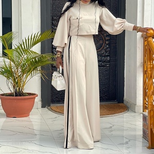 2025 Summer New Women's Casual Suit European American Style Solid Plus Size Loose Half-High Collar Long-Sleeved Wide Leg <b>Pants</b> - Product Image 5