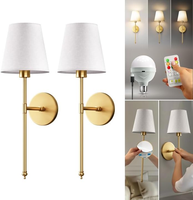 Applique murale à piles (lot de 2) – Sans câblage requis – Luminaire mural en tissu – Lampe de chevet à intensité variable avec télécommande – Décoration intérieure