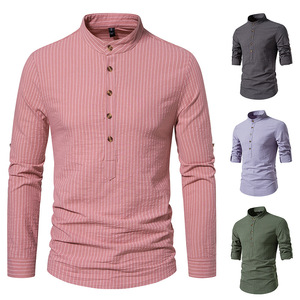 Chemise à manches longues pour <span class=keywords><strong>homme</strong></span>, col Henry, rayée, décontractée, slim, nouvelle conception, printemps-automne, prix <span class=keywords><strong>de</strong></span> gros d'usine 2025 - Product Image 2