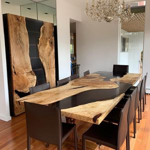 Su misura di lusso in resina epossidica in legno fiume <span class=keywords><strong>tavolo</strong></span> nero noce <span class=keywords><strong>tavolo</strong></span> da pranzo per sala da pranzo o soggiorno <span class=keywords><strong>cucina</strong></span>/posto di lavoro - Product Image 1