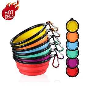 Custom Logo Large Soft Multi-color Travel Dog Bowl Silicone Collapsible Portable Folding Dog Bowl For Walking Training Hiking