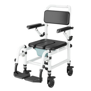 Siège de toilette mobile multifonction pliable chaise d'aisance de douche à roulettes pour adultes handicapés personnes âgées - Product Image 1