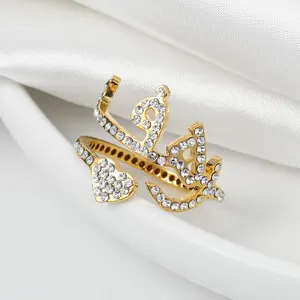 Individueller arabischer Namensring mit Diamant islamischer Schmuck 304 Edelstahl 18k Goldplattiert einstellbare Ringe