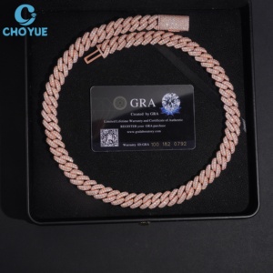 Cadena Cubana de Plata de Ley 925 con Moissanita, Chapada en Oro Rosa, Eslabones Completamente Pavimentados, Lujosa, Unisex, para Uso Diario, 13MM - Product Image 3