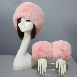 Women 2 Piece Faux Fur Set <b>Artificial</b> Fur Flat Cap Winter Warm Cuffs Comfortable Soft Accessories for Christmas New Year - Product Image 2