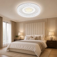 Plafonnier de luxe en cristal avec filigrane doré, halo doux rétroéclairé, gradation progressive, montage encastré pour chambre, salon, couloir