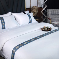 Ensemble de draps de lit de luxe 5 étoiles hôtel 100% coton égyptien 600 fils avec bordure de ruban ensemble de literie ensemble de linge de lit