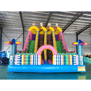 Grand toboggan gonflable en PVC pour parc animalier, aire de jeux extérieure, château gonflable de dessin animé, combo toboggans à double voie, deux murs d'escalade - Product Image 1