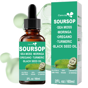 Soursop Bitters Liquid Drops 10 en 1 con Sea Moss Moringa Cúrcuma Aceite De Semilla Negra Orégano Ashwagandha Soursop Drops Suplemento - Product Image 1