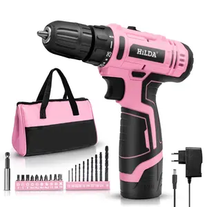 Two-Speed Adjustment Impact Drill Set 12V Cordless Drill Driver Pink Brushless Screwdriver Set