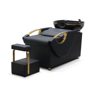Chaise de shampooing minimaliste en métal pour salon de coiffure, fauteuil de beauté en cuir PU tendance, imperméable, pour le lavage du visage, salle de bain - Product Image 3