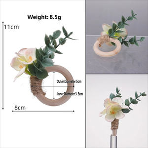 <span class=keywords><strong>Eleganti</strong></span> Anelli <span class=keywords><strong>Portatovaglioli</strong></span> Fatti a Mano Eco-Friendly con Foglie di Eucalipto, Fibbie per Tovaglioli con Fiori Artificiali in Stile Bohémien per Matrimoni - Product Image 4