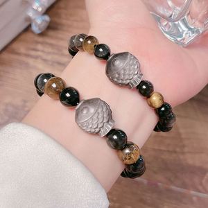 Natural Obsidian Bracelet Gold and Silver Obsidian Cat PiXiu Beads Strings Hand-carved Luxury Jewelry Lucky Amulet <b>Men</b> and Women - Product Image 5