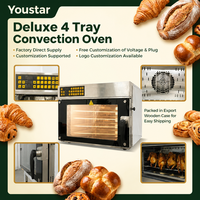 Four à convection commercial portable à 4 plateaux, en acier inoxydable, électrique, panneau de commande numérique, pour boulangerie, pâtisserie, rôtissage, hôtels