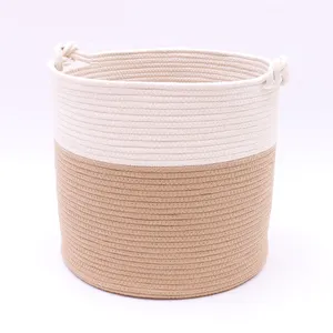 Cute large Short Solid Color Cotton rope handmade woven storage basket square