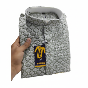 ATRACTIVO ALGODÓN BORDADO TRABAJO HOMBRE KURTA PIJAMA GRIS - Product Image 1