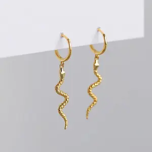 Fashion fine cute animal gold jewelry snake diamond hoop earrings