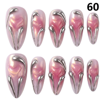 1366-1370 Kuku Palsu Buatan Tangan 10pcs Bahan Press-On Model Almond Desain Ukiran Bunga Kustom Modis Persegi untuk Jari
