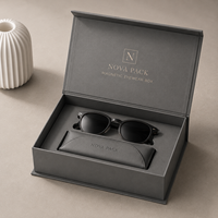 Boîte à lunettes magnétique de luxe sur mesure pour ensemble de lunettes de soleil, avec dorure à chaud, pelliculage mat, gaufrage et doublure en éponge – Étui rigide haut de gamme