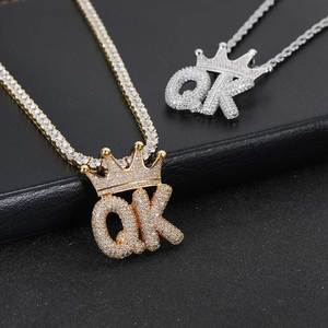 Nouveauté 2026 : Colliers pendentifs lettres courtes style couronne avec chaîne tennis en or et argent, personnalisables avec nom, bijoux hip-hop, cadeaux tendance - Product Image 5