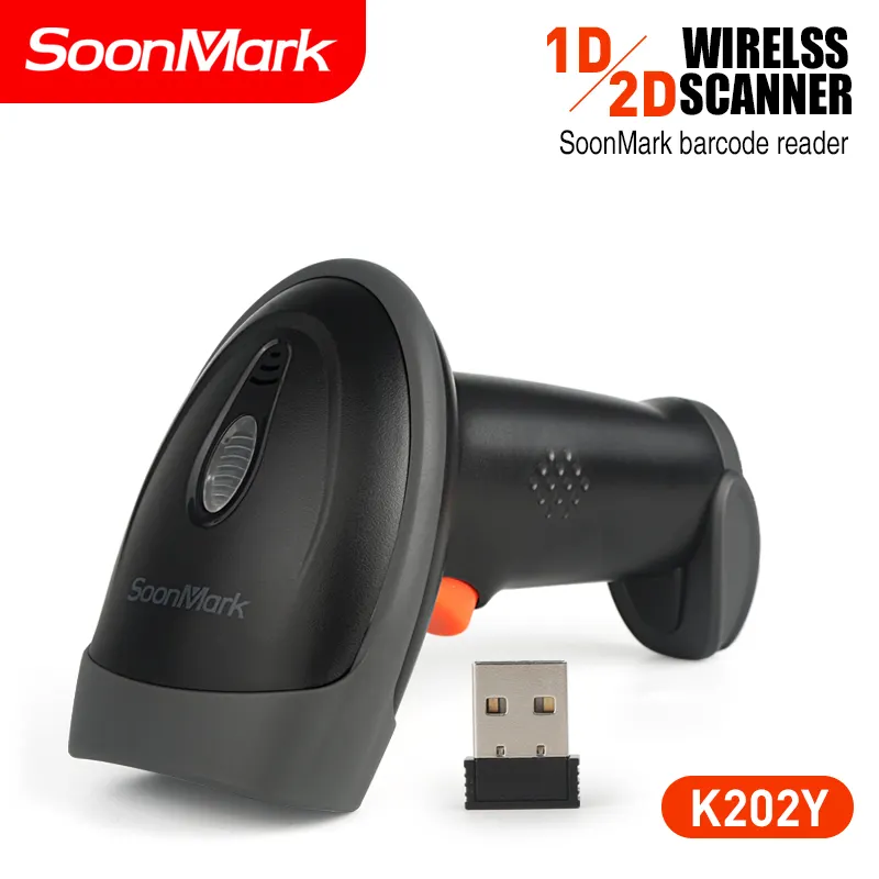 Soonmark เครื่องสแกนบาร์โค้ดแบบไร้สาย2.4G ไร้สาย2D Imager มือถือสำหรับ POS Retail