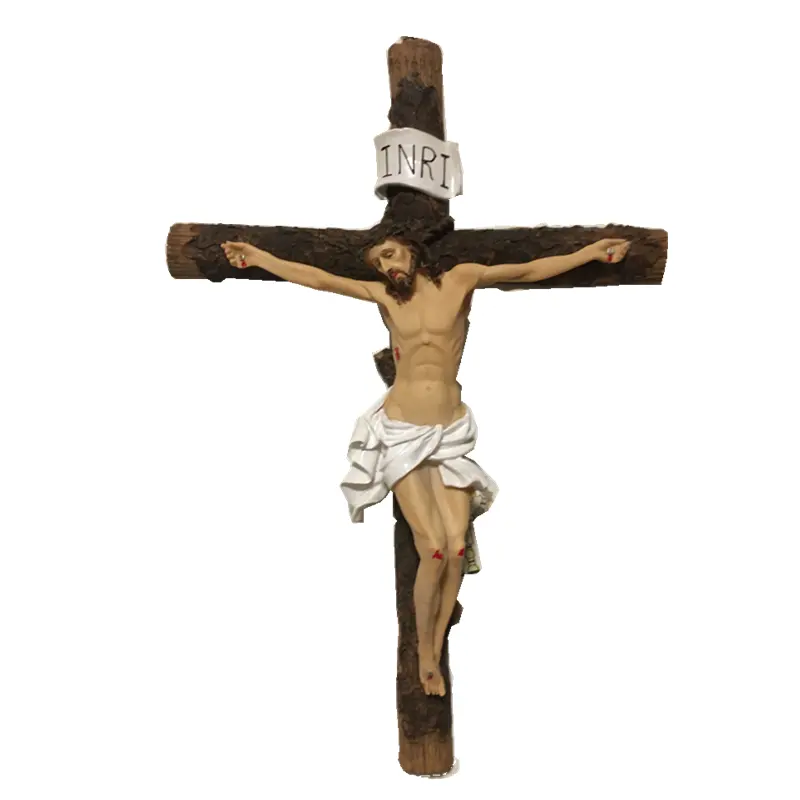Jésus Christ Sur Croix de Mur 24 ''Crucifix Croix En Bois Haute Résine Statue Figurine